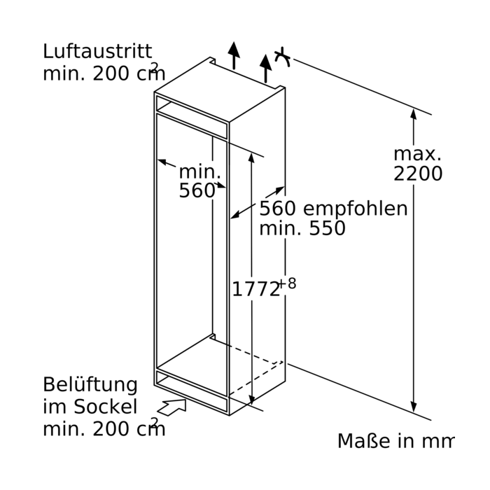 Bosch KIF82SDE0 Serie 8, Einbau-Kühlschrank mit Gefrierfach, 177.5 x 56 cm, Flachscharnier mit Softeinzug