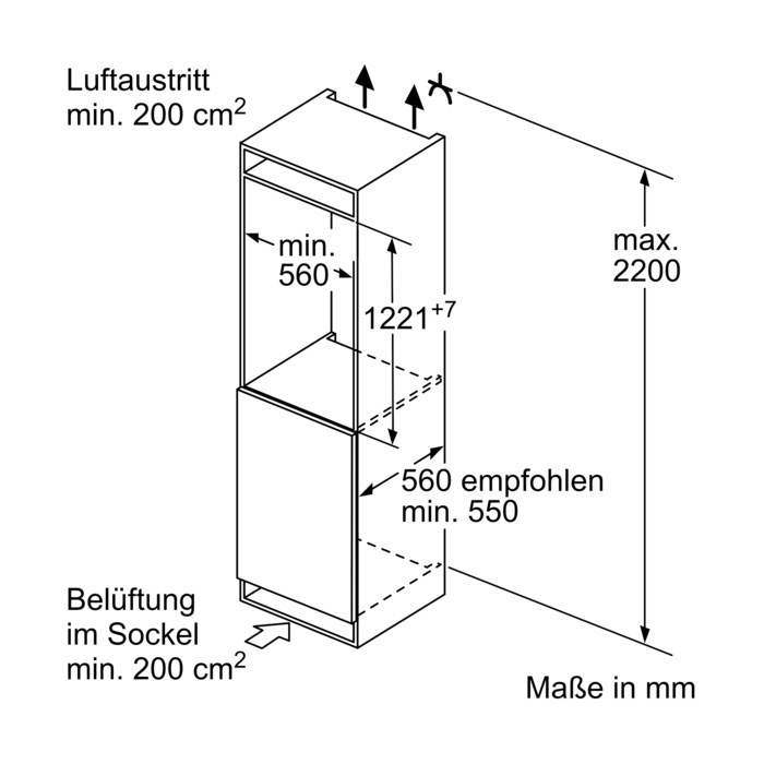 Bosch KIL42SFE0 Serie 4, Einbau-Kühlschrank mit Gefrierfach, 122.5 x 56 cm, Flachscharnier