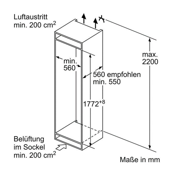 Bosch KIN86NFE0 Serie 2, Einbau-Kühl-Gefrier-Kombination mit Gefrierbereich unten, 177.2 x 54.1 cm, Flachscharnier